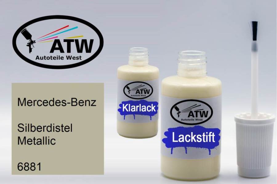 Mercedes-Benz, Silberdistel Metallic, 6881: 20ml Lackstift + 20ml Klarlack - Set, von ATW Autoteile West.